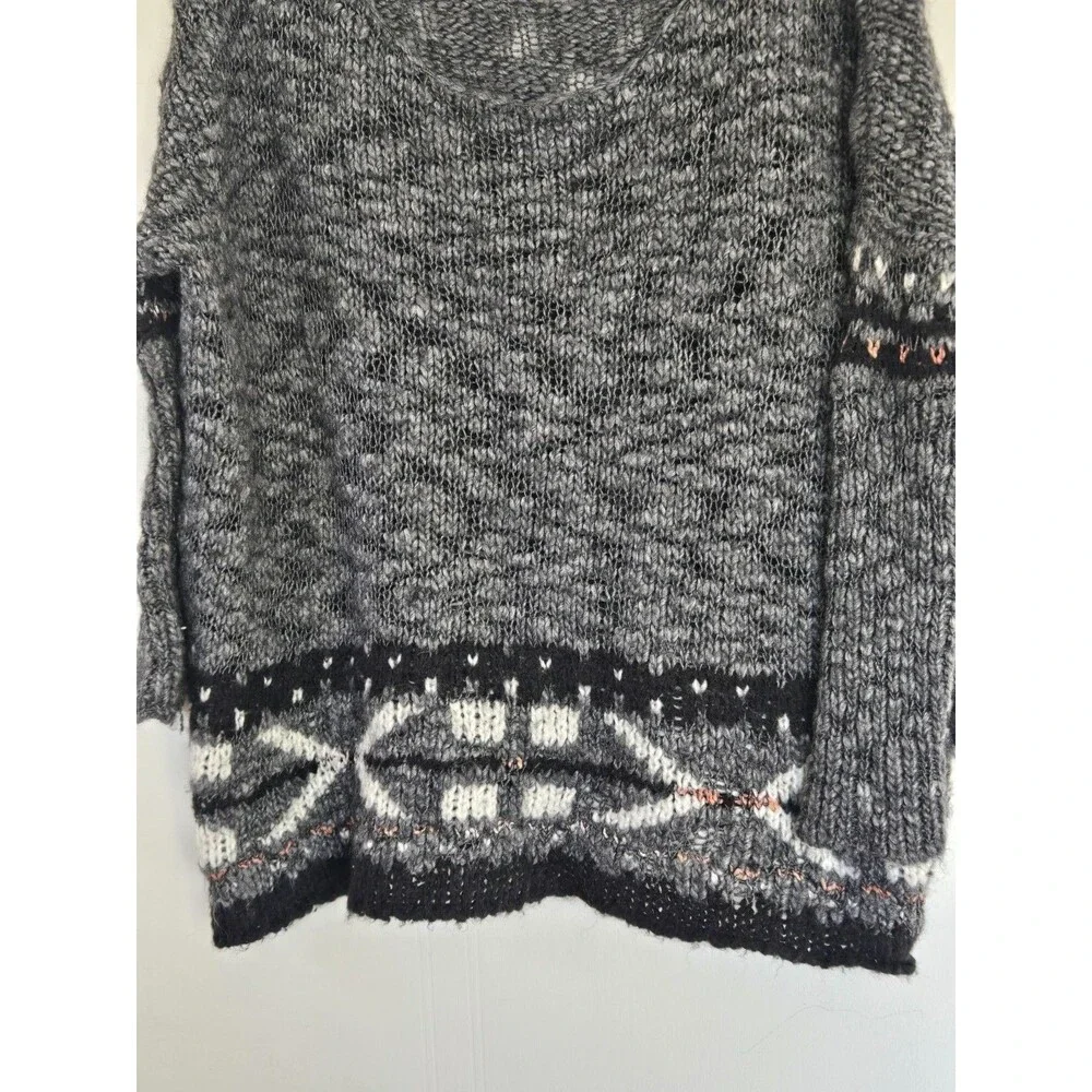 Free People Sweater Womens XS Wool Mohair Boho Oversized Arrow Gray Native Indie